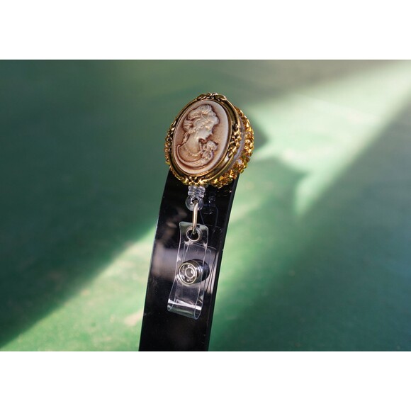 Cameo Retractable ID Badge Reel Holder with Lady Silhouette. - Picture 1 of 4